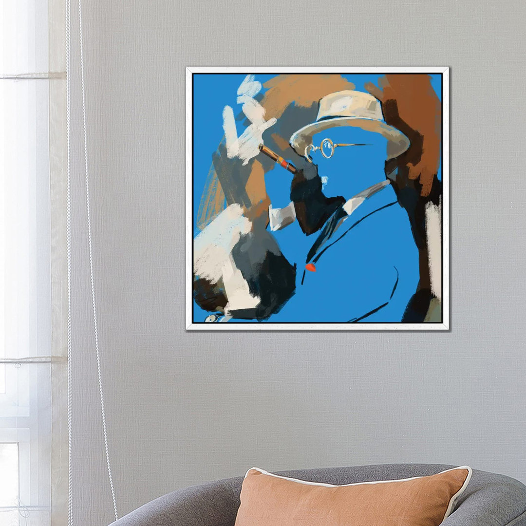 Cigar Lounge In Blue von Sunflowerman - Galerie-verpackte Leinwand Giclée auf Leinwand