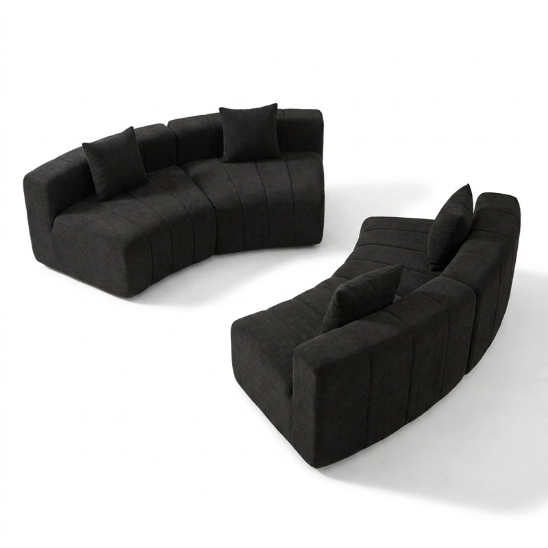 Canapé d'angle modulaire semi-circulaire avec 4 coussins, Noir