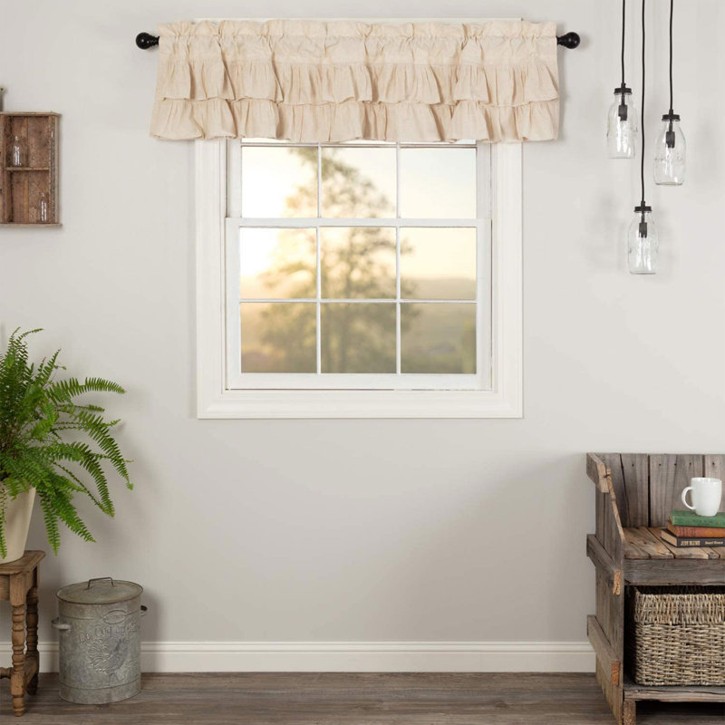 Sickels Cotton Blend Ruffled Window Valance, 72" W x 16" L, Natural