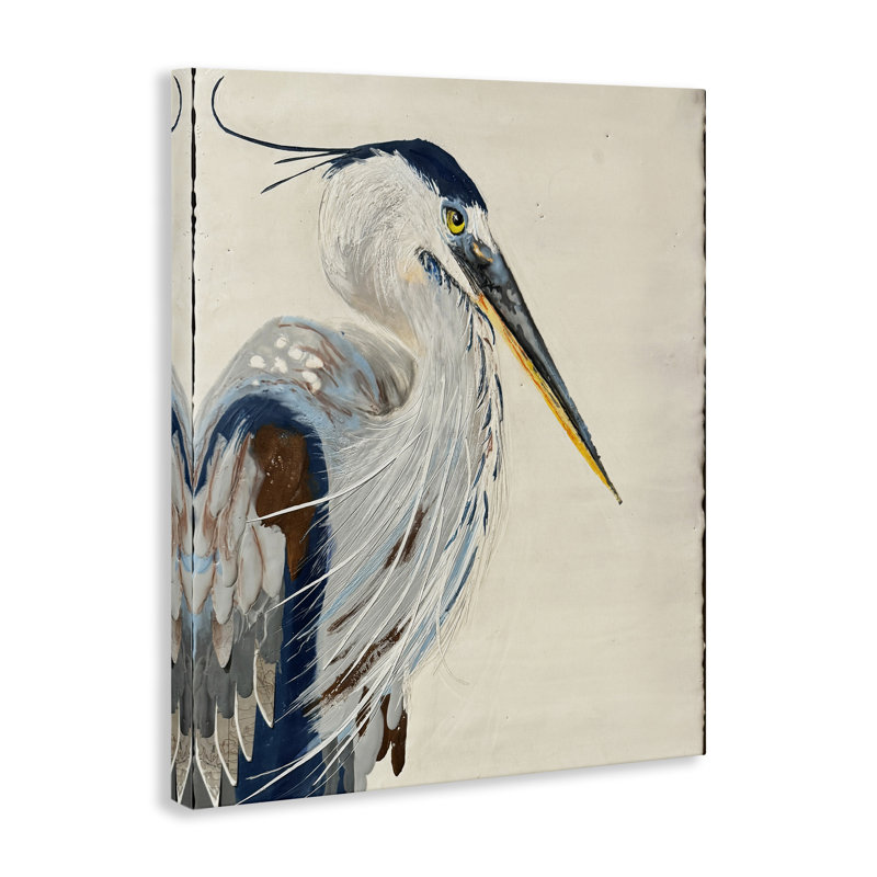 «Neutral Tone Vintage Heron», art mural par Stacy Gresell, H 20 po x l 16 po