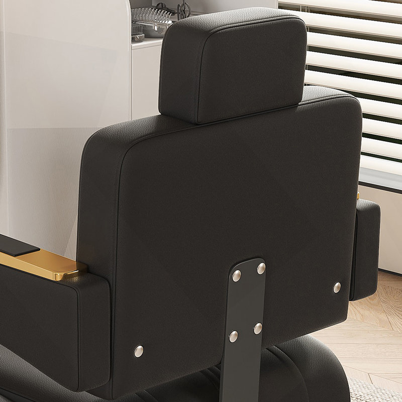 Professional Hydraulic Barber Chair - 360° Swivel With Adjustable Height, Stainless Steel Armrests & Reclining Backrest For Salon & Barber Shop(Black + Gold)