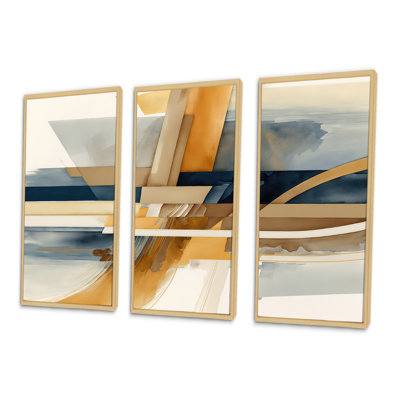 Dondray " Modern Blue And Gold Abstract I " 3 - Pieces
