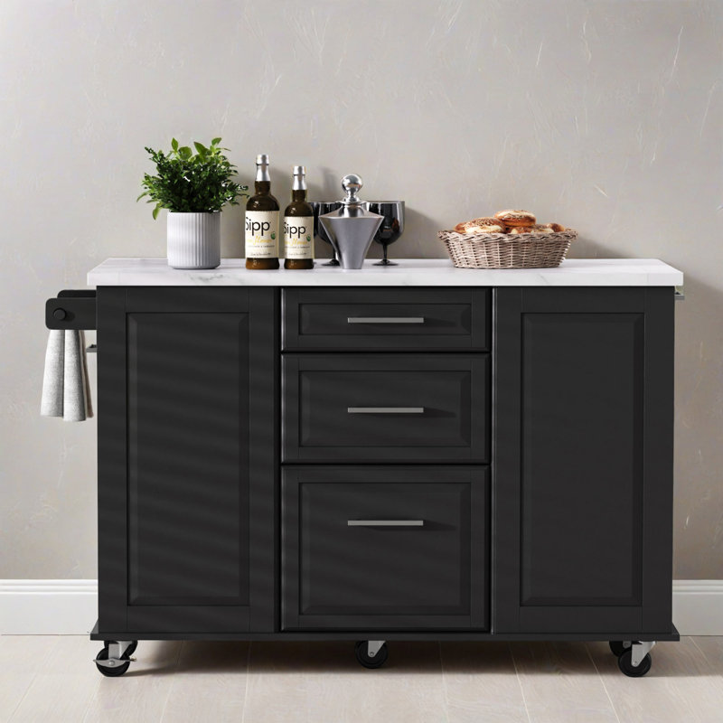 Îlot de cuisine 50,72 po avec rangement pour armoire à ordures basculante et organisateur à tiroirs, chariot de cuisine roulant pour la cuisine, la salle à manger