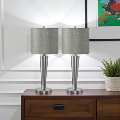 Milana 2 Light Table Lamp With USB Port, Nickel Metal & Grey Shade, 23.75'' H X 9.79'' W X 9.73'' D
