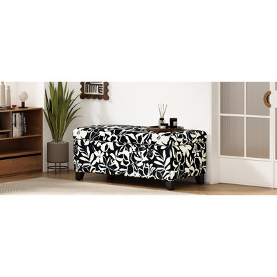 Charmant rangement multifonctionnel avec une finition rembourrée de luxe, convient à la chambre à coucher - floral noir, 38,53 po de profondeur, 18,68 de largeur, 16,7 po de hauteur pratique, télécommandes à compartiment caché