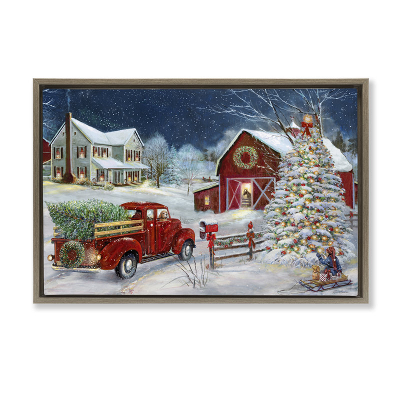 «Snowy Winter Farmhouse» par Ruane Manning, Cadre flottant orme Montalcino, H 17 po x l 25 po