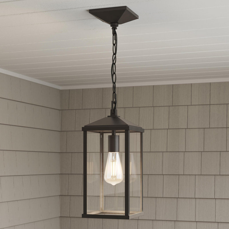 Luminaire suspendu d'extérieur avec panneaux de verre transparent Cantley, Bronze Antique
