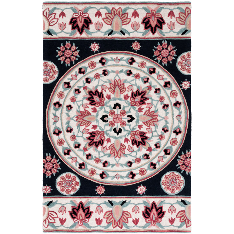 Dajsha Hand Tufted Wool Floral Rug, Rectangle 4' x 6'
