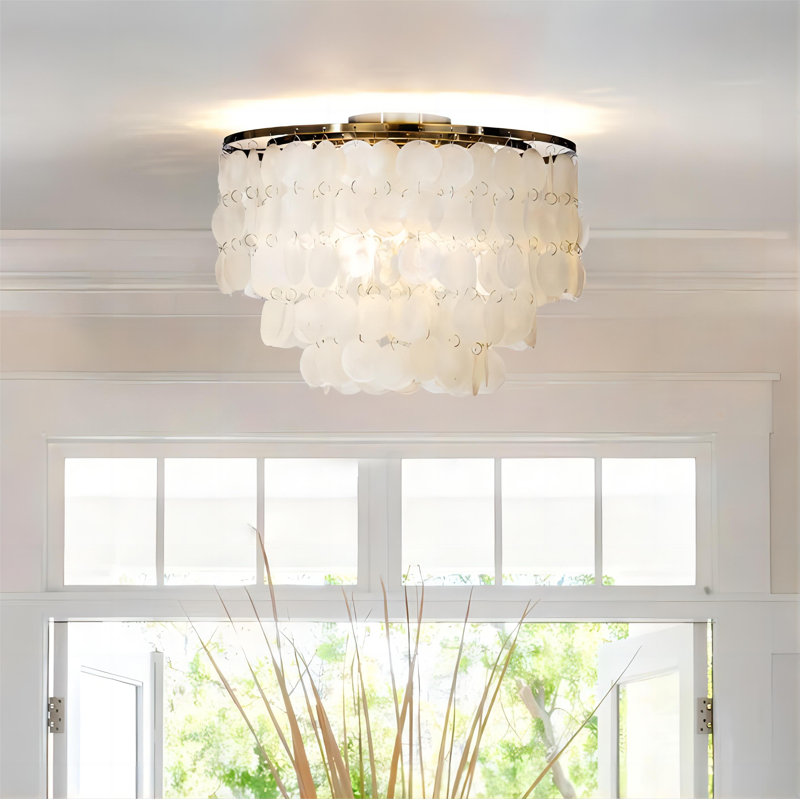Aslak Tiered Antique Bronze Capiz Flush Mount Ceiling Light with Shell Accents, 17.72" H x 17.72" W x 17.72" D