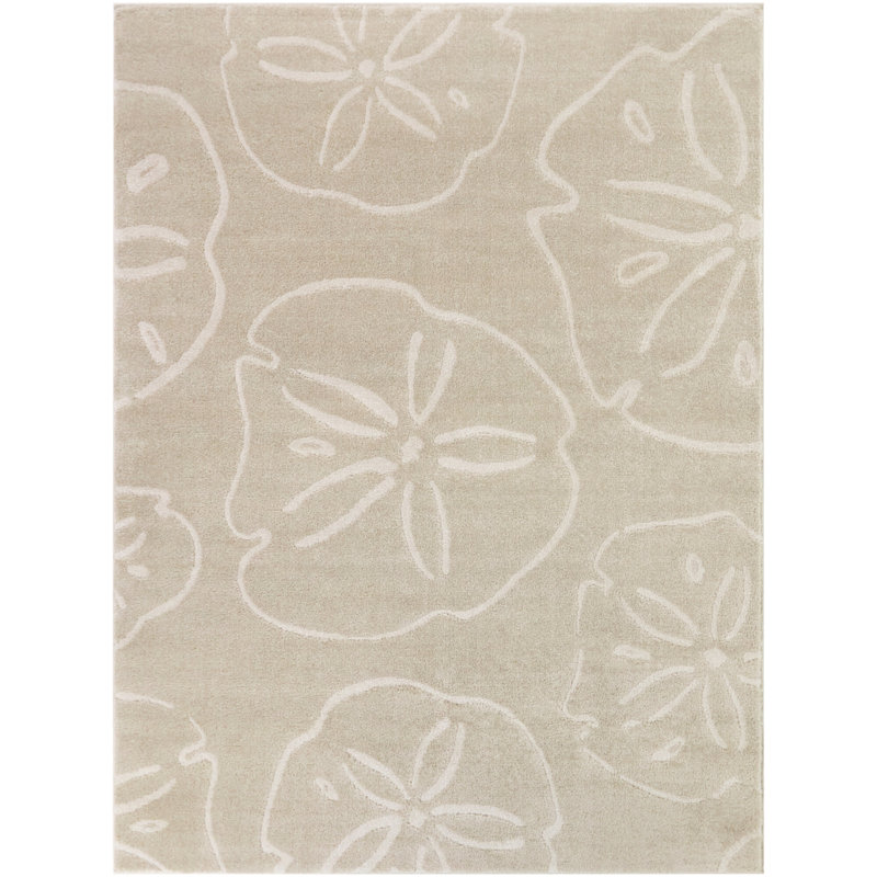 Delmar Beige/Cream Coastal Sand Dollar Area Rug, 5'3" x 7'