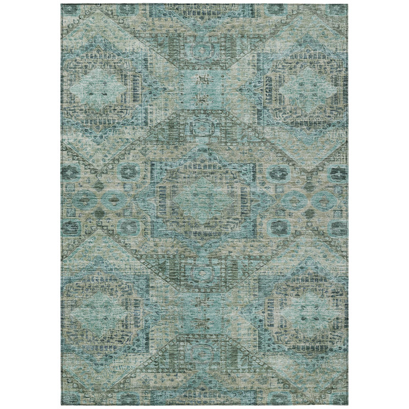 Machine Washable Indoor/Outdoor Xhevrie Sage Rug, Rectangle 5' x 7'6"