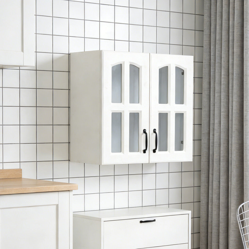 Vitrine flottante murale à porte en verre, tablettes fixes pour cuisine, salle de bain et salon