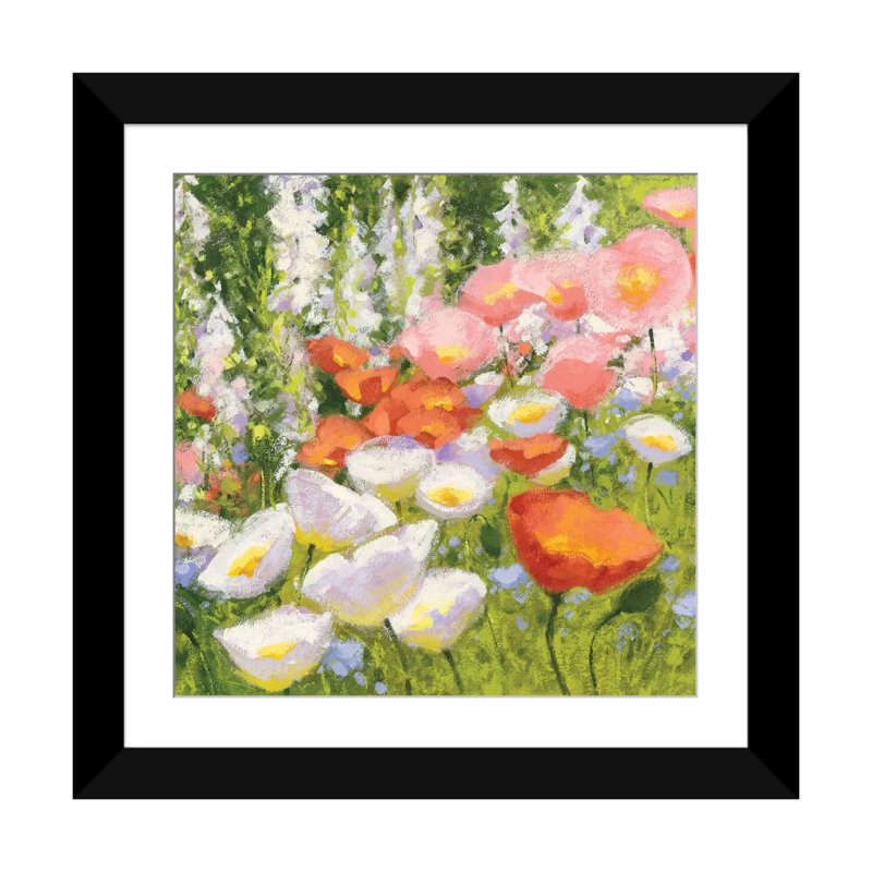 « jardin pastels ii », reproduction d’art sur toile, H 16 po x l 16 po x P 1 po, Papier d'art encadré noir, Blanc