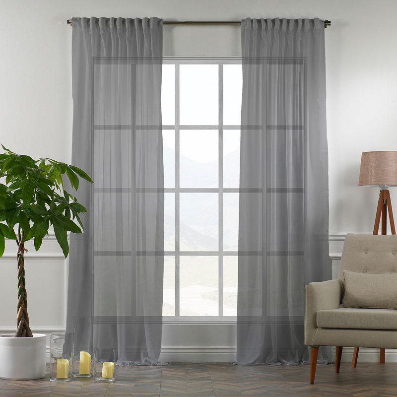Extra Wide & Extra Long Faux Silk Crep Chifon Sheer Curtain Panels, 100" W x 276" L, Gray