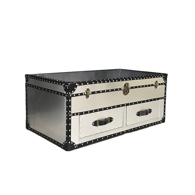 Table basse industrielle avec cadre en bois, H 18,11 po x L 47,24 po x l 27,55 po