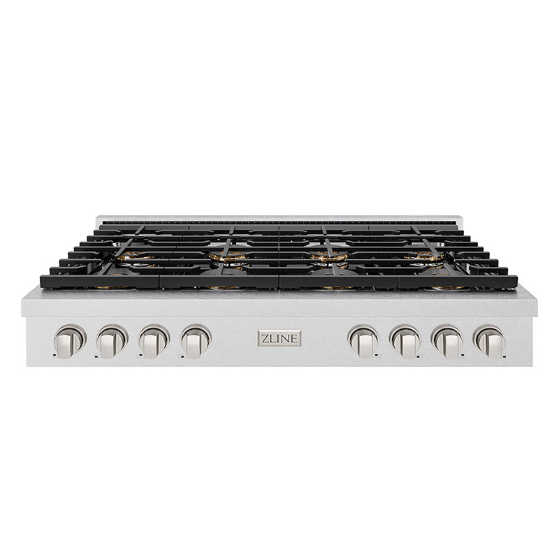 ZLINE Autograph 36 in. Satin Steel Paramount Rangetop with 6 DuoPro Burners and Bronze Accents, Polished Gold