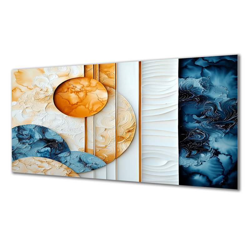 «Supreme Life of Coastal Mosaic III» - Impression sur métal abstraite, H 28 po x l 60 po x P 0,84 po