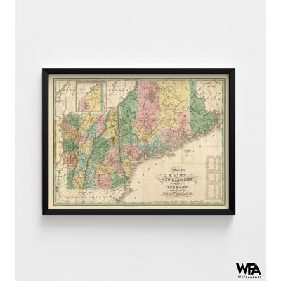 Carte du New Hampshire, impression de carte rétro encadrée, impression d'art mural du New Hampshire, impression d'affiche carte, affiche de carte rétro, art mural encadré