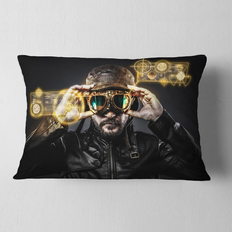 Coussin pilote de chasse avec chapeau et lunettes, Rectangulaire, 12 po x 20 po