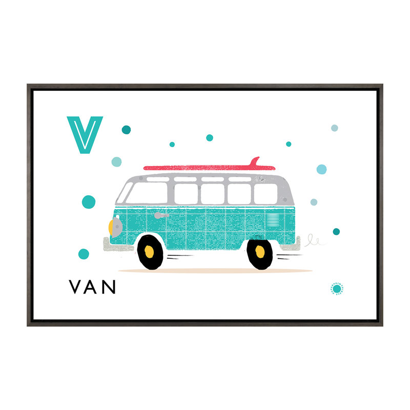 V is for van - imprimé, Toile avec cadre gris, Pas de tapis, H 40 po x l 60 po x 1,5 po