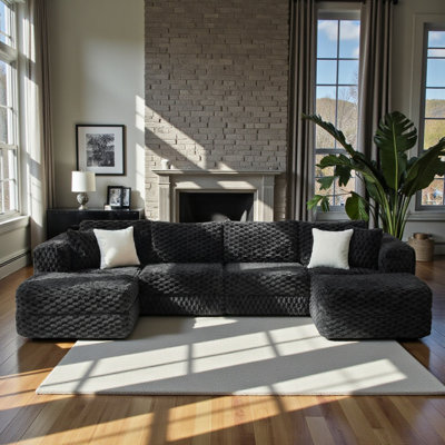 Modular Boneless Sectional Sofa With Two Movable Ottomans