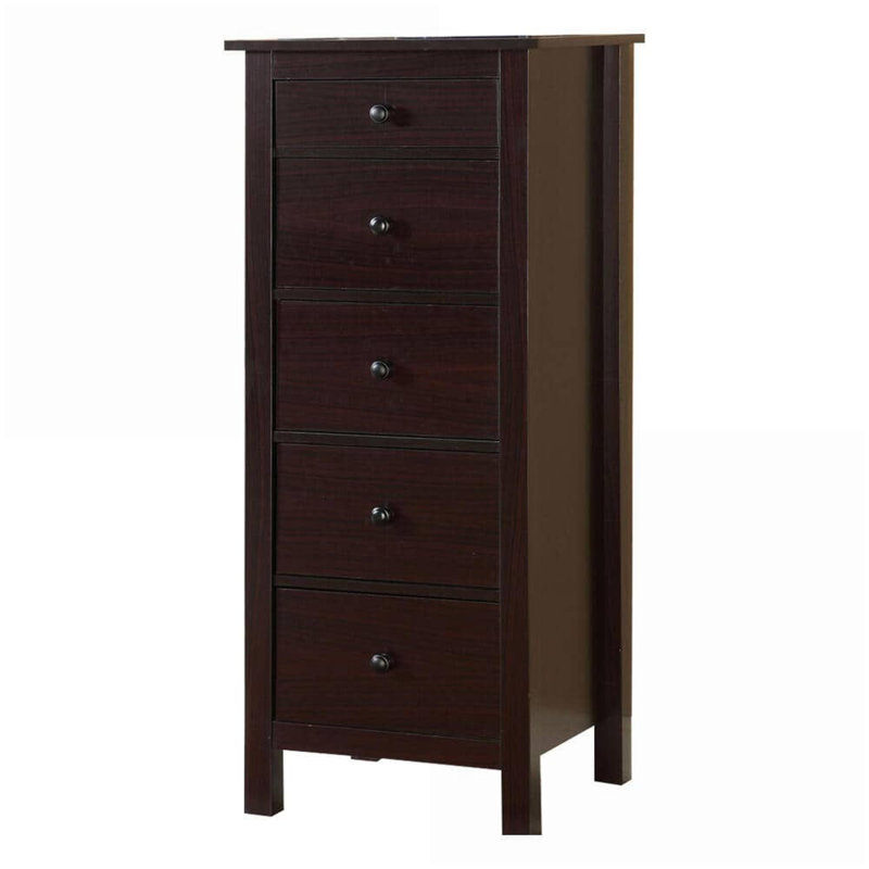 Commode compacte transitionnelle à 5 tiroirs pour petits espaces | Espresso | Bois massif