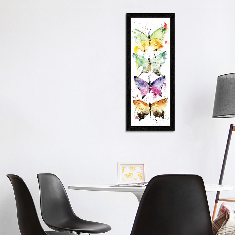 4 Butterflies by Dean Crouser - Floater Frame Panoramic Painting on Canvas, 30.48 cm H x 91.44 cm W, Black