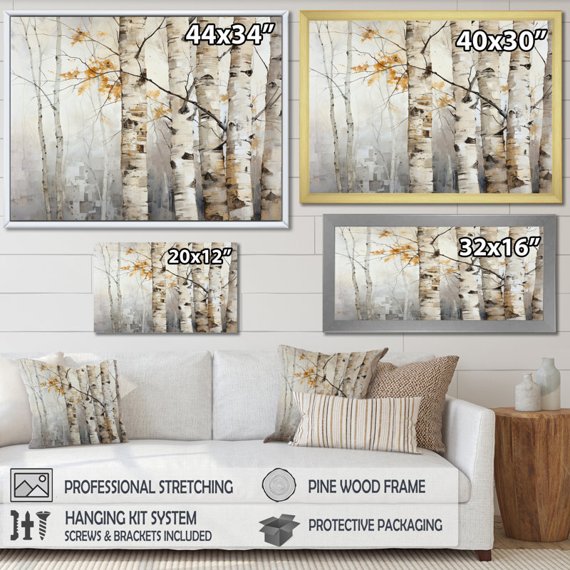 Argent et bouleau beige, beauté en bois I - arbre, art mural, 24" H x 32" W, Toile tendue
