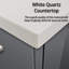 24 po L x P 22 po. Meuble-lavabo simple gris foncé, comptoir en quartz blanc, robinet et 18 miroirs