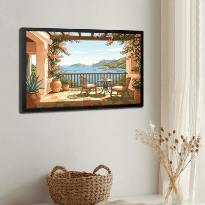Art mural sur toile noir encadré pour le salon, la chambre à coucher, le bureau ou le vestibule - Décoration murale décorative avec vue sur le balcon