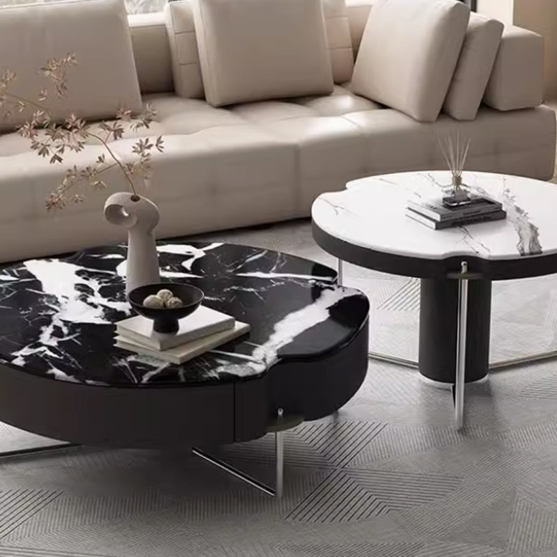 Design sense light luxury coffee table, Silver/Black