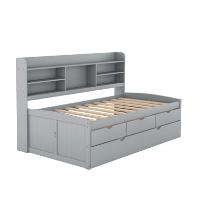 Wooden Captain Bed With Built-In Bookshelves