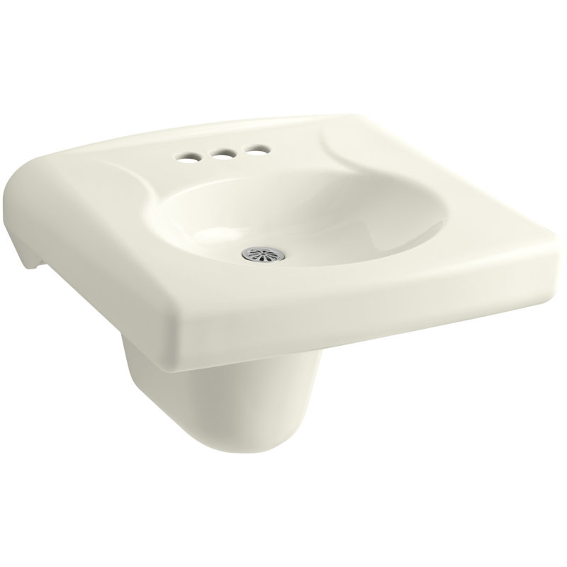 Brenham Ceramic 22" Wall Mount Bathroom Sink, Biscuit, 4" Centers