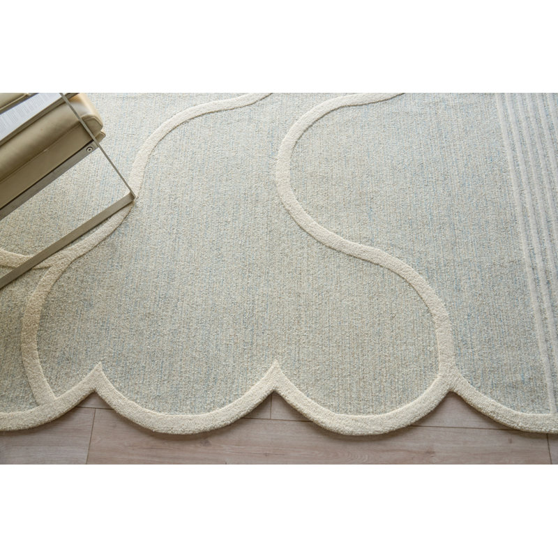 Shell Hand Tufted New Zealand Wool Blue/Ivory Area Rug, 10'X14'