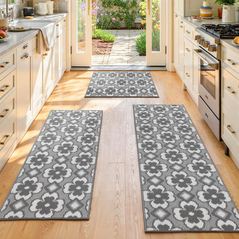 Tapis de cuisine antidérapants lavables à la machine (ensemble de 3), Gris