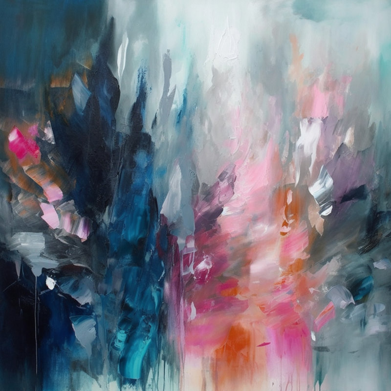 «Delvontae Blue and Pink Explosion Abstract», art mural abstrait, H 36 po x l 36 po, Toile tendue, Sans cadre