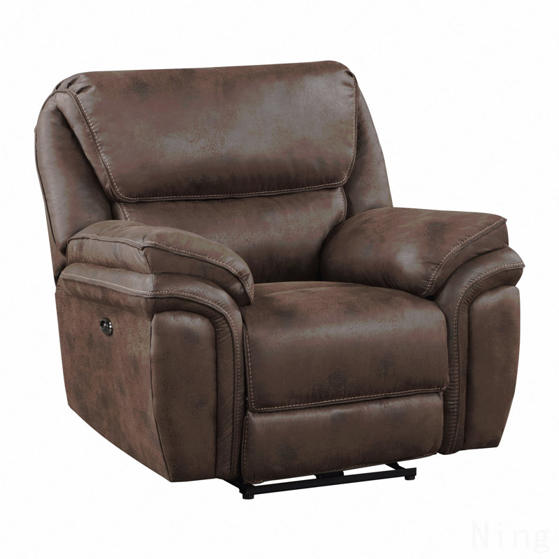 Brown Microfiber Power Recliner - Plush Modern Design, USB Port, Solid Wood Frame, Brown