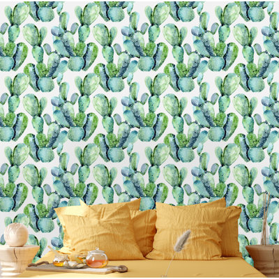 Watercolor Cactus Peel And Stick Wallpaper