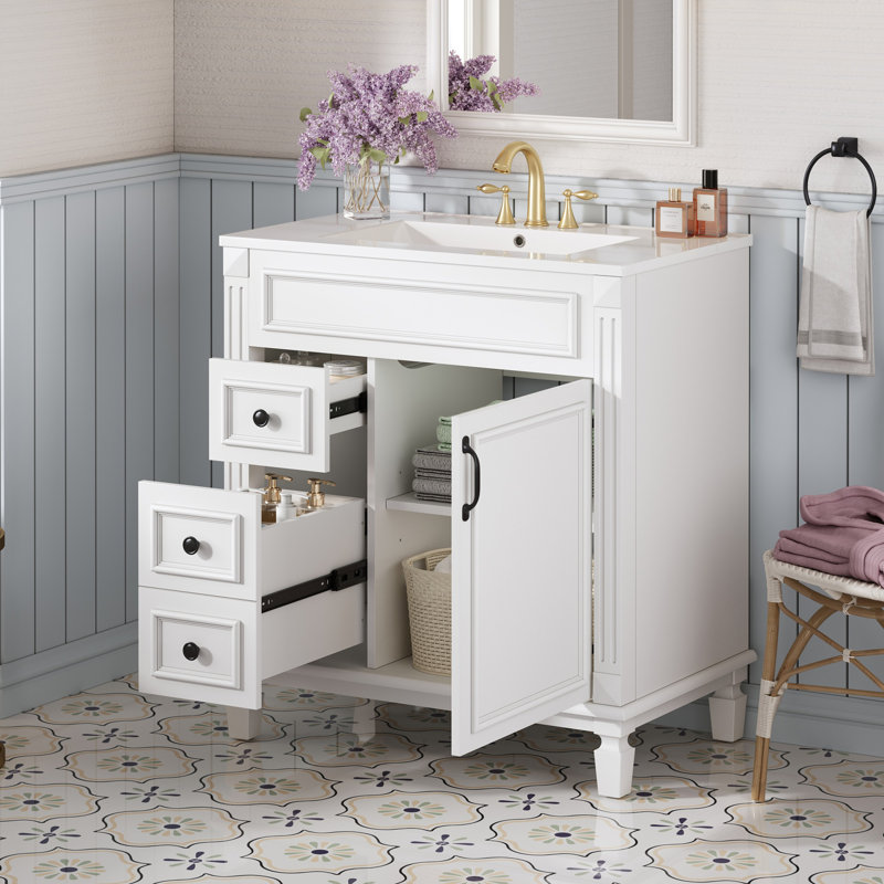 Meuble-lavabo 30 po avec lavabo en céramique, Blanc