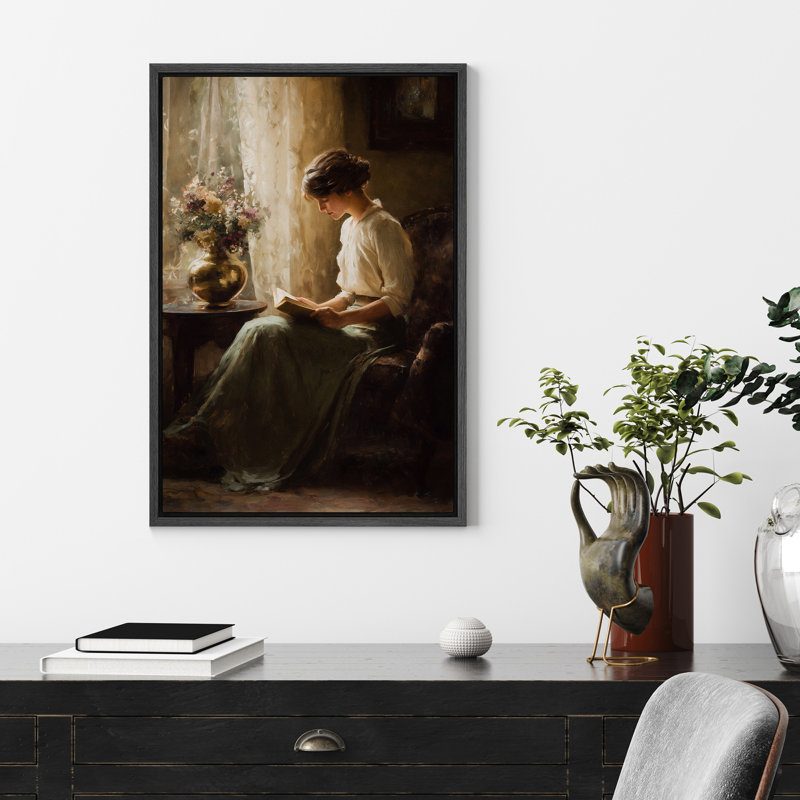 «Elegant Woman lecture sur toile», peinture figurative classique pour chambre à coucher ou bureau, H 24 po x l 16 po, Noir