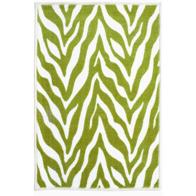 Tapis vert / blanc en nylon touffeté à la machine Bijoy, Rectangle 2 pi x 3 pi