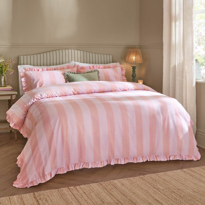 Birdie Stripe Cotton Blend Striped Duvet Cover Set with Pillowcases