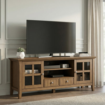 Acadian 60"W Solid Wood Transitional TV Stand for TVs up to 65" with 2 Cabinets, 2 Drawers, and Adjustable Shelves