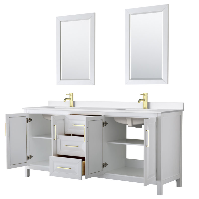 Daria 80'' W Vanity, White, Brushed Gold, White Quartz