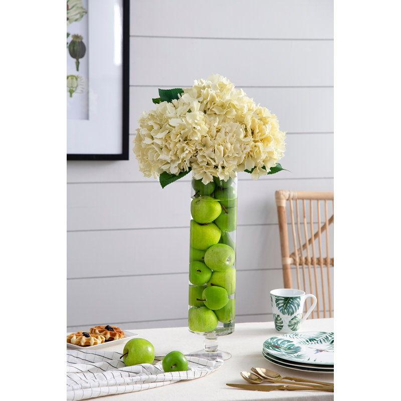 34" Cream Faux Hydrangea Stems with Leaves - Set of 12