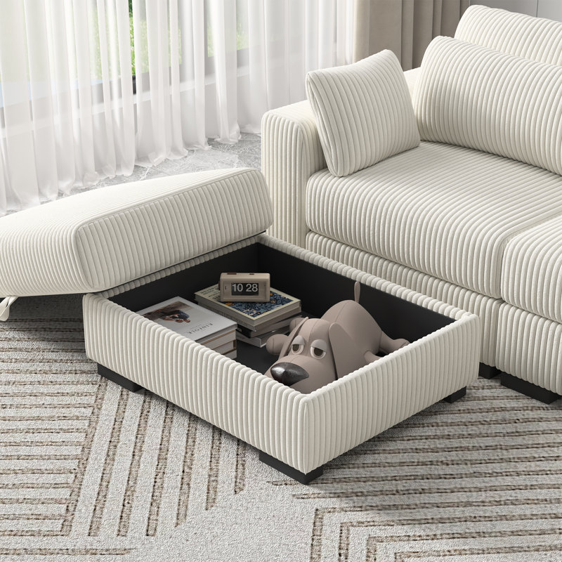 Upholstered Storage Ottoman for Corduroy Sofa Collection , 34.6"W X27.2"D X17.7"H Ottoman, Beige Corduroy