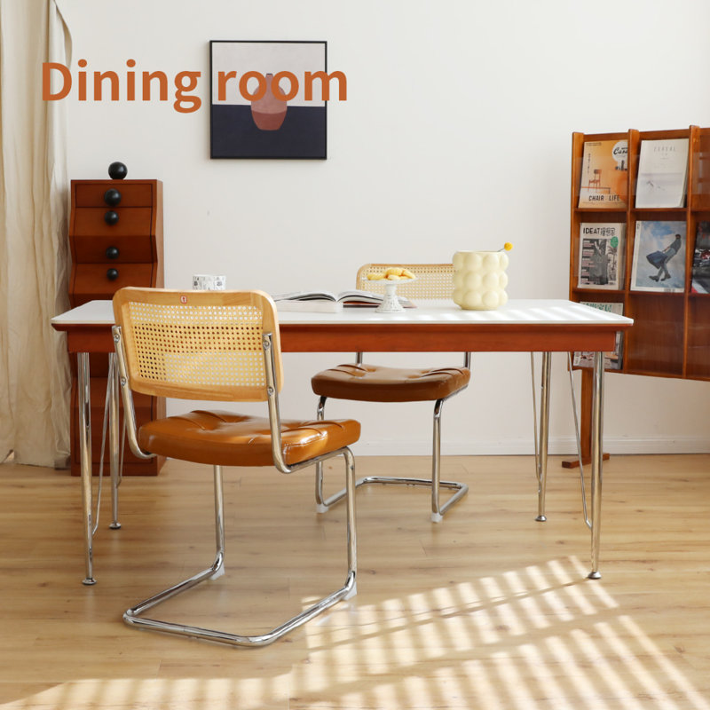 Ensemble de 2 chaises de salle à manger, chaises d'appoint latérales en rotin en cuir Fauex avec pieds chromés, chaises de style moderne Mid-Century conçues par Breuer, chaises de cuisine de salle à manger rembourrées (2 pièces)