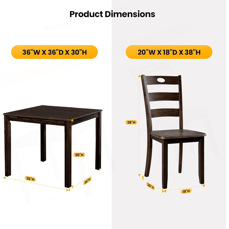 Transitional Style Dining Table Set. Square Shape Table Slat Back Chair Dining Room