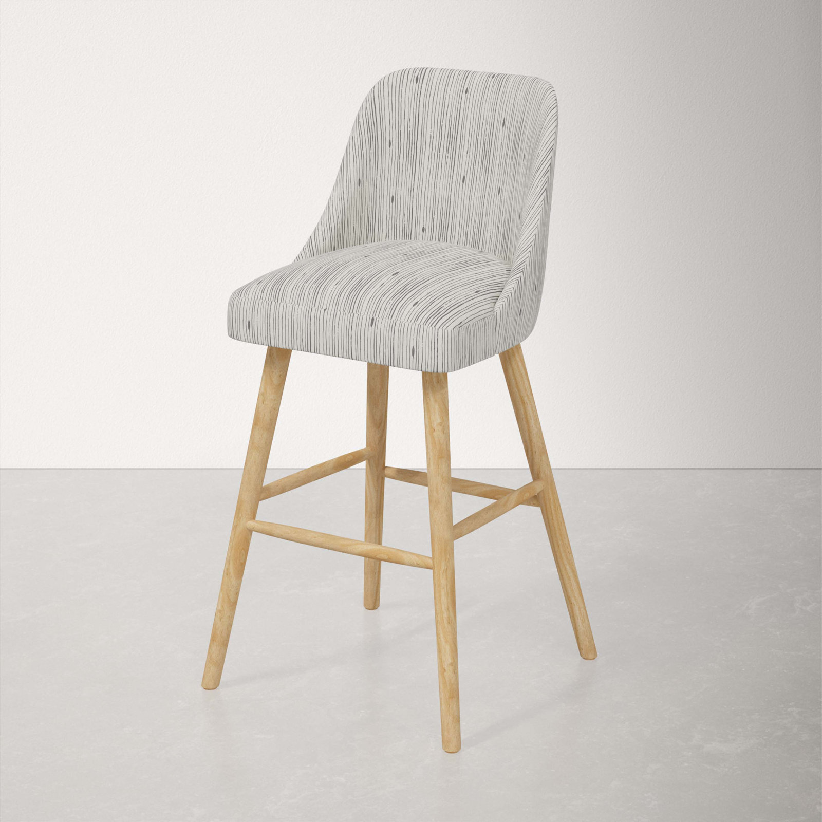 Gallie Bar & Counter Stool, Natural Wood, Bar Stool (31” Seat Height), Shibori Stripe Grey
