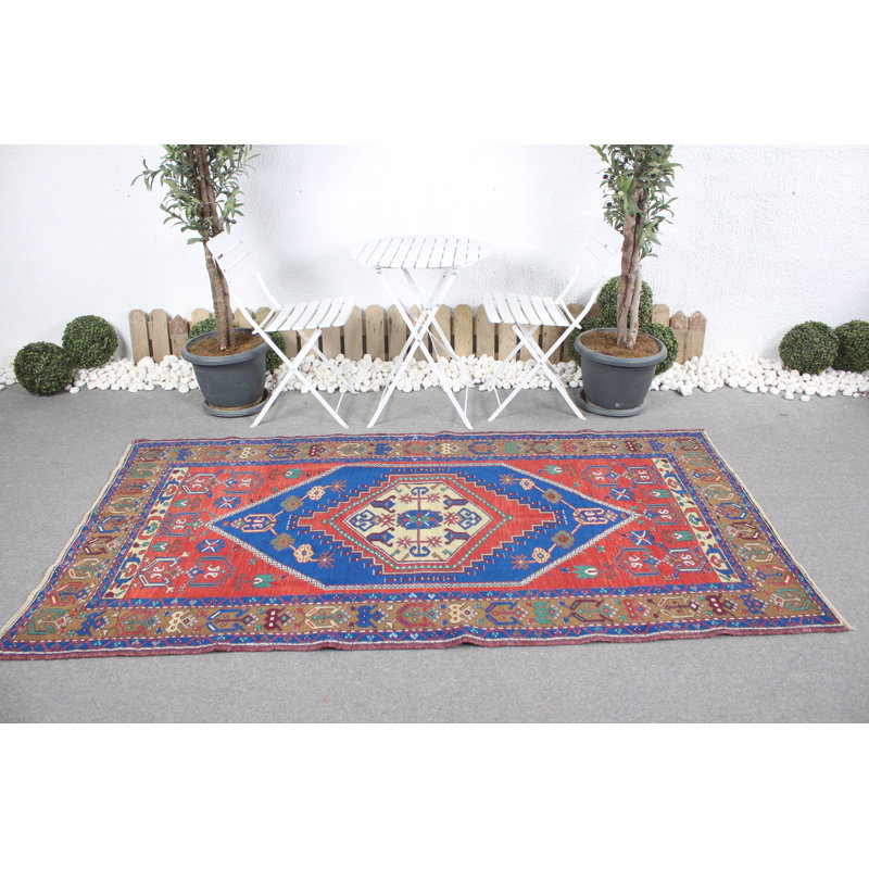 Tapis Oushak classique rouge vif au design rétro idéal pour les espaces de cuisine